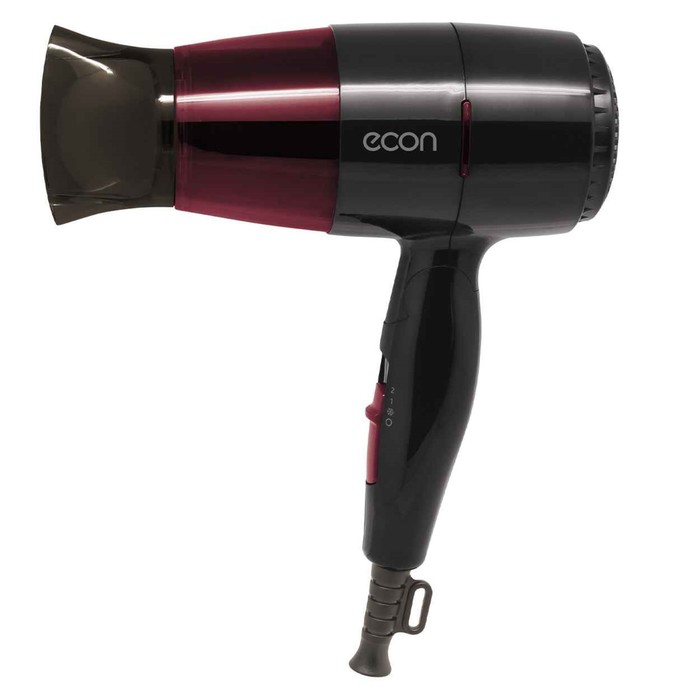Фен Econ ECO-BH167D, 1600Вт, 2 скорости, 2 режима, складной, цвет чёрный-бордовый - Фото 1