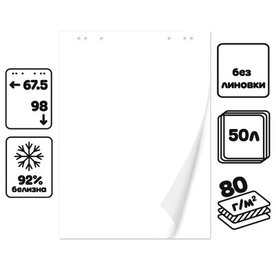 Блокнот для флипчарта, 67.5×98 см, 50 листов белый, 92%, 80 г/м², Calligrata