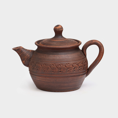 Чайник для заварки «Домашний», декор, красная глина, 0,8 л