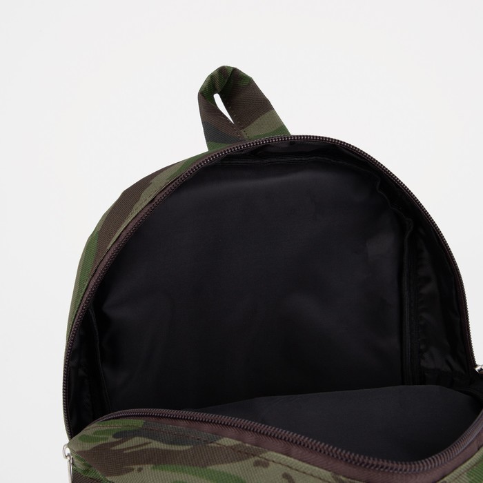 Рюкзак детский на молнии, наружный карман, светоотражающая полоса, цвет хаки/камуфляж - фото 1907613694