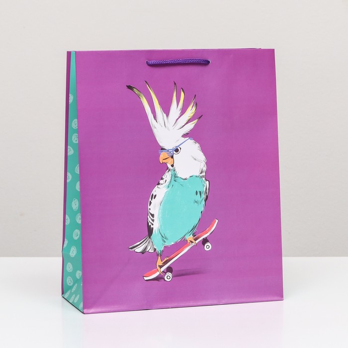 Пакет подарочный "Крутой попугай" 26 х 32 х 12 см - Фото 1