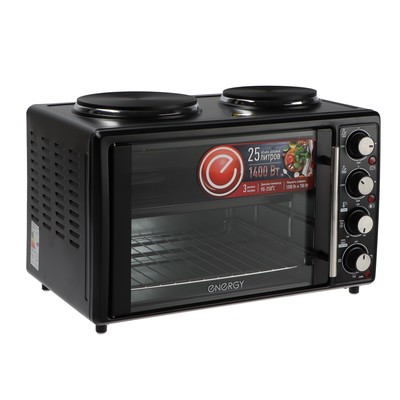 Мини-печь ENERGY GН25-В, 1400 Вт, 25 л, 90-250°C, 2 конфорки, чёрная