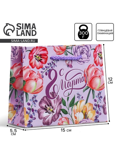Пакет подарочный ламинированный, упаковка, «8 марта», S 12×15×5.5 см