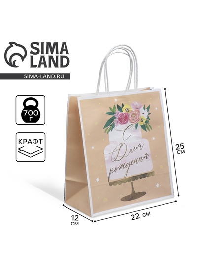 Пакет подарочный крафтовый, упаковка, «Праздничный торт», 22×25×12 см