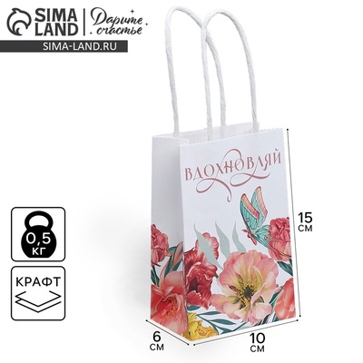 Пакет подарочный крафтовый, упаковка, «Вдохновляй», 15×10×6 см