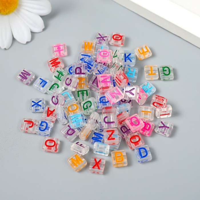 Бусины для творчества пластик "Цветные английские буквы" прозрачные 20 гр 0,4х0,8х0,8см   92335 - Фото 1