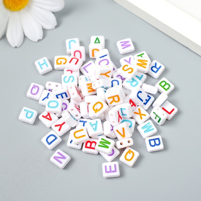 Бусины для творчества пластик "Цветные английские буквы" белые набор 20 гр 0,4х0,8х0,8 см - Фото 1