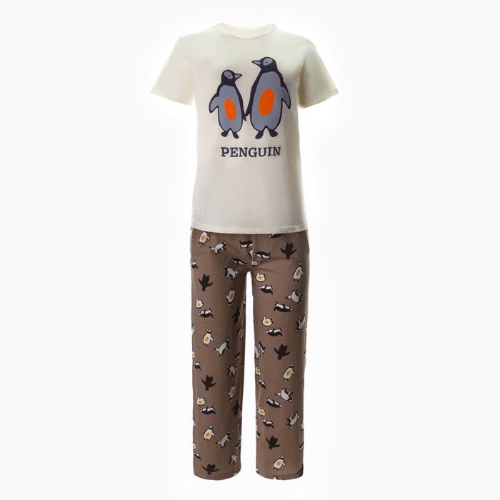 Комплект домашний женский (футболка/брюки) «Penguin», цвет коричневый, размер 48