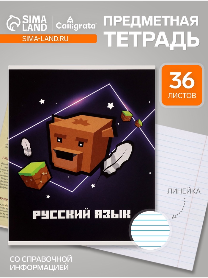 Предметная тетрадь по русскому языку Calligrata «Пиксели», 36 листов, в линейку, со справочным материалом, обложка из мелованного картона - Фото 1