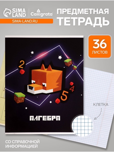 Тетрадь предметная, 36 листов в клетку, Calligrata «Пиксели. Алгебра»