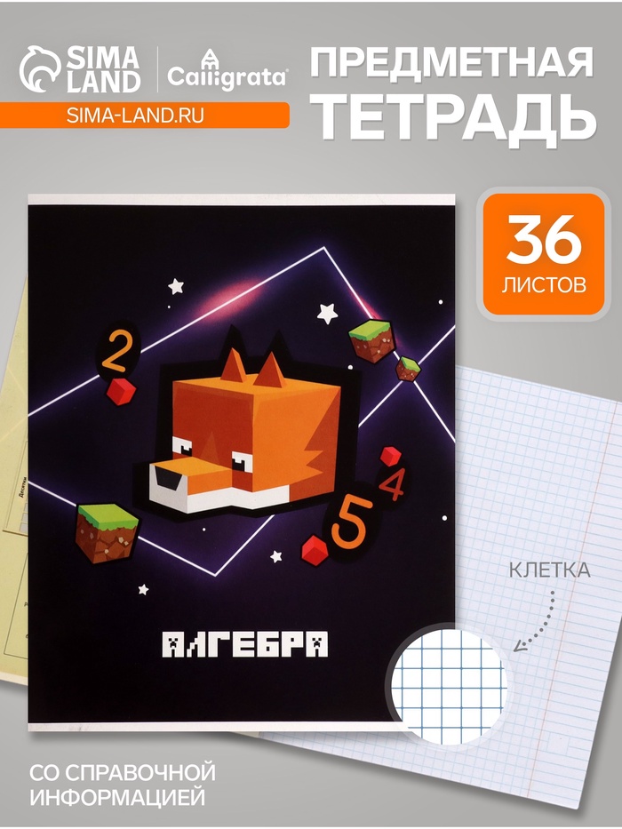Предметная тетрадь по алгебре Calligrata «Пиксели», 36 листов, в клетку, со справочным материалом, обложка из мелованного картона - Фото 1