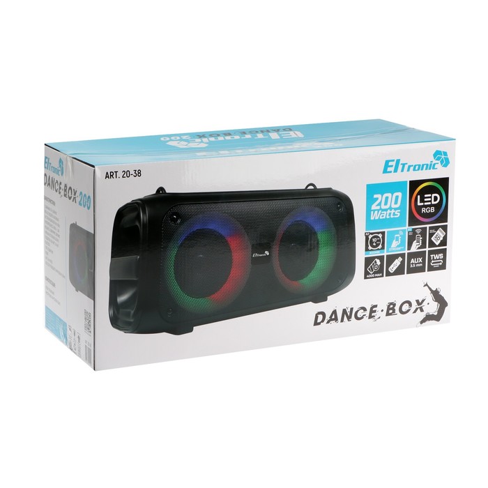 Портативная колонка Eltronic Dance Box 200 (20-38),20Вт,4000мАч,FM,BT,microSD,AUX,подсветка - фото 51324620