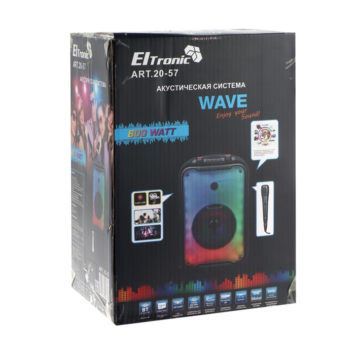 Портативная караоке система Eltronic Wave 800, 80 Вт, FM, BT, SD, AUX, 1800 мАч, чёрная - фото 51459115