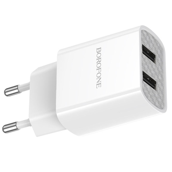 Сетевое зарядное устройство Borofone BA53A, 2xUSB, 2.1 А, кабель microUSB, 1 м, белое - фото 51459150