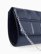 Сумка-клатч женская на магните, с серебристой цепочкой, однотонная, со стёжкой, синяя - Фото 4