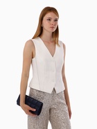 Сумка-клатч женская на магните, с серебристой цепочкой, однотонная, со стёжкой, синяя - Фото 2