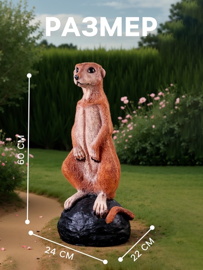 Садовая фигура из полистоуна «Большой сурикат на камне», 60×24×22 см