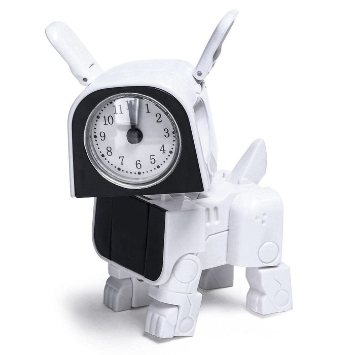 Робот-часы «Щенок», трансформируется в будильник, работает от батареек, цвет белый - фото 1907615083