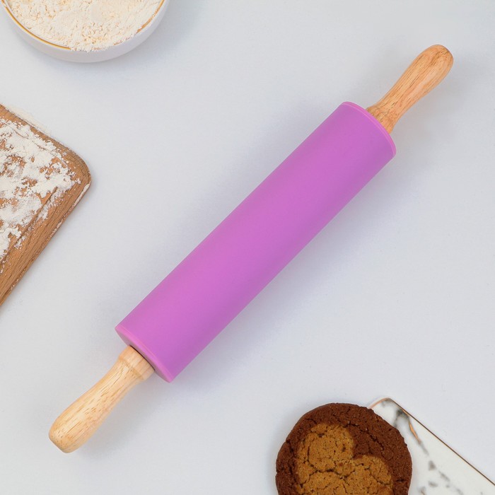 Скалка «Волшебная палочка», 31 х 4 см, силикон, дерево, цвет фиолетовый - фото 1907615162