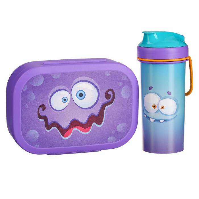 Детский набор: контейнер для хранения 0.98 л и бутылка для воды с петлей 0.4 л, цвет сиреневый - Фото 1