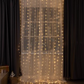 УЦЕНКА Гирлянда «Занавес» 2×3 м роса, IP20, серебристая нить, 450 LED, свечение тёплое белое, 8 режимов, 220 В 9483711