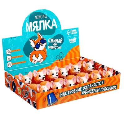 Антистресс сквиш мялка «Корги», с песком, тянучка, в шоубоксе