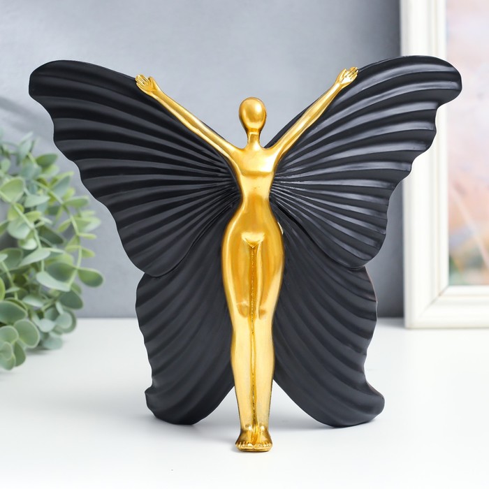 Сувенир полистоун &quot;Девушка-бабочка&quot; чёрный с золотом 25х8х20,5 см