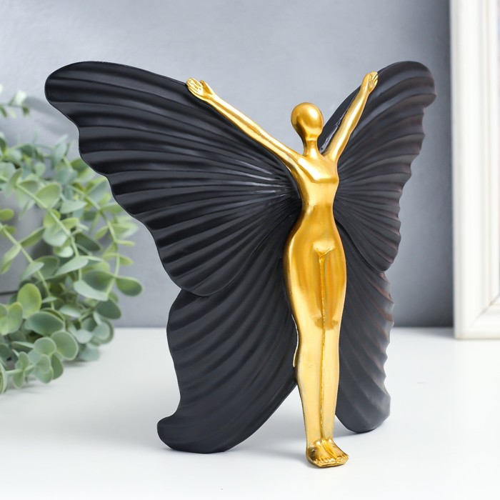 Сувенир полистоун "Девушка-бабочка" чёрный с золотом 25х8х20,5 см - фото 1900302371