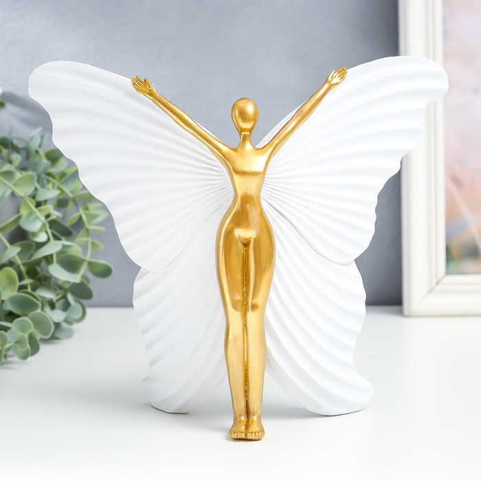 Сувенир полистоун "Девушка-бабочка" белый с золотом 25х8х20,5 см - Фото 1
