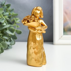 Сувенир полистоун 'Девочка с букетом роз' золото 4х6х13 см