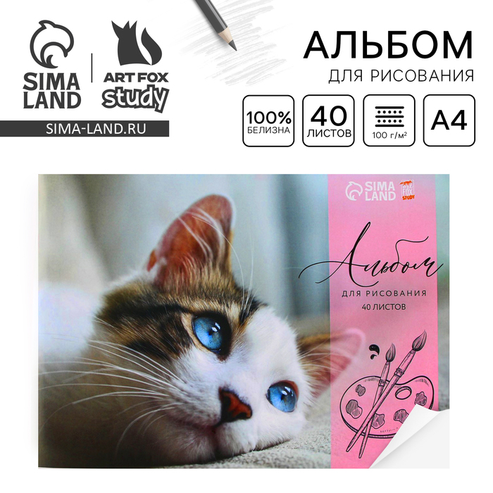 Альбом для рисования 40 листов А4 на скрепке «Котёнок» обложка 160 г/м², бумага 100 г/м². - Фото 1