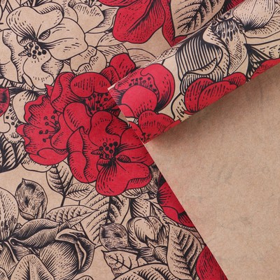 Бумага упаковочная крафт «Цветы на газете», 50 х 70 см