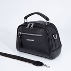 Сумка-саквояж на молнии, 2 наружных кармана, длинный ремень, цвет чёрный - фото 42136031