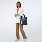 Сумка-тоут на молнии, наружный карман, длинный ремень, цвет серо-синий - фото 25478793