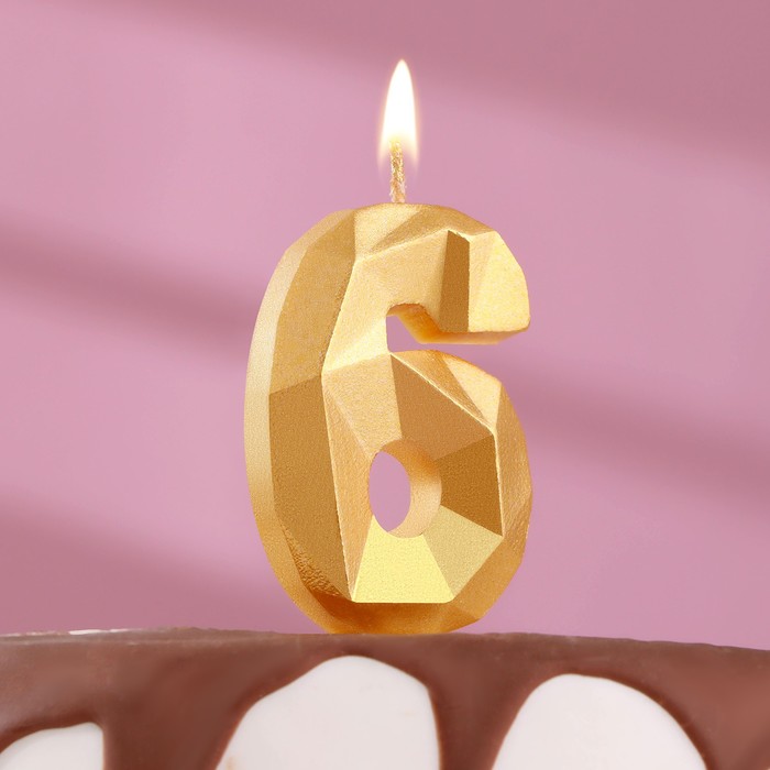 Свеча в торт «Алмаз» цифра 6 золотая, 6,5 см - Фото 1