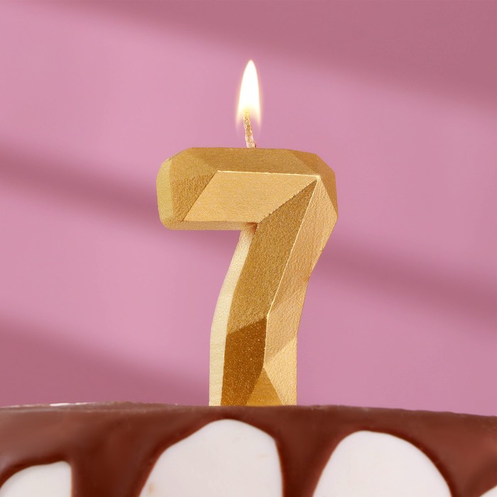 Свеча в торт «Алмаз» цифра 7 золотая, 6,5 см - Фото 1