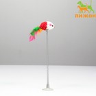 Дразнилка «Мышь на присоске», искусственный мех с цветными перьями,24 см, мышь красная/белая - Фото 1