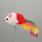 Дразнилка "Мышь на присоске", искусственный мех с цветными перьями,24 см, мышь красная/белая - фото 6793028