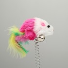 Дразнилка "Мышь на присоске", искусственный мех с цветными перьями,24 см, мышь микс цветов - фото 6793033