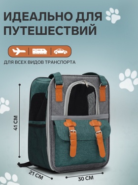 Рюкзак - переноска для животных, 30×21×41 см, зелёный