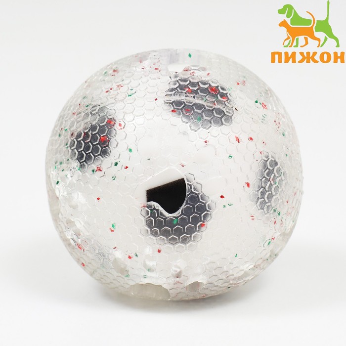 Игрушка для собак "Мяч футбол-лапки 2 в 1", TPR+винил, 7,5 см, прозрачная/белая с чёрным