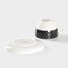 Чайная пара фарфоровая Доляна «Марокко», 2 предмета: чашка 280 мл, блюдце d=15 см, цвет белый и чёрный - Фото 4