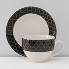 Сервиз фарфоровый чайный Доляна «Марокко», 12 предметов: 6 чашек 280 мл, 6 блюдец d=15 см, цвет белый и чёрный - Фото 4