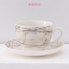 Сервиз фарфоровый чайный Доляна «Мрамор», 12 предметов: 6 чашек 280 мл, 6 блюдец d=15 см, цвет серый - Фото 2