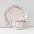 Сервиз фарфоровый чайный Доляна «Мрамор», 12 предметов: 6 чашек 280 мл, 6 блюдец d=15 см, цвет серый - Фото 4