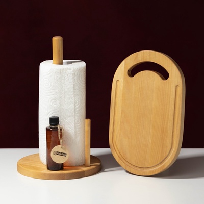 Подарочный набор посуды Adelica, разделочная доска, держатель для кухонных принадлежностей, масло в подарок 100 мл, дерево берёза