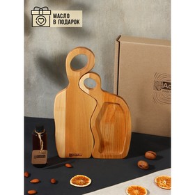 Подарочный набор деревянной посуды Adelica, набор досок разделочных, 32×11,5×1,8 см, 25×15×1,8 см, масло 100 мл, берёза