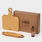 Подарочный набор посуды Adelica, доска разделочная, менажница 3 секции, масло в подарок 100 мл, дерево берёза - фото 23549395