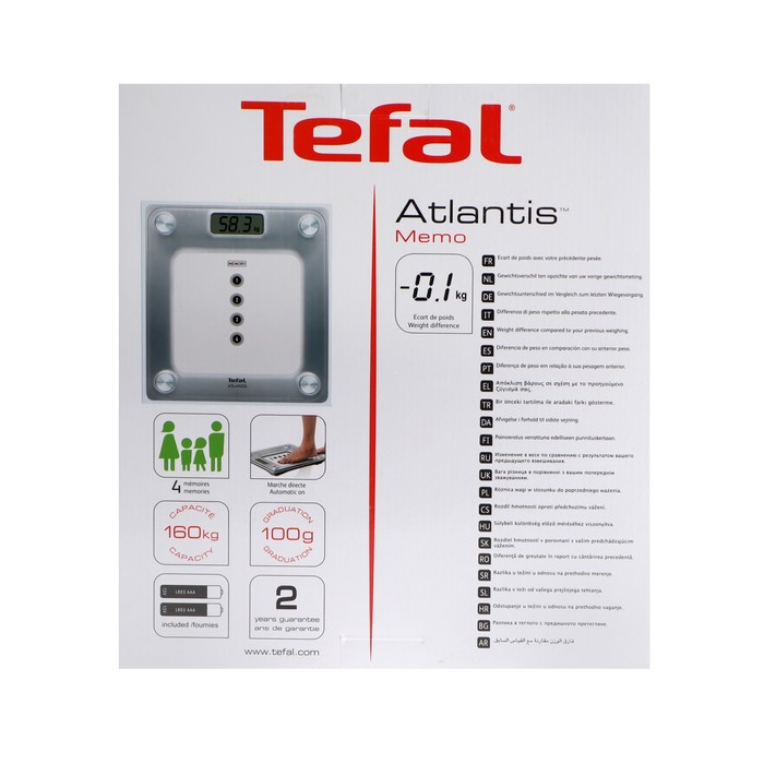 Напольные весы Tefal PP3020V1, электронные, до 160 кг, стекло, 2хААА - фото 51345952