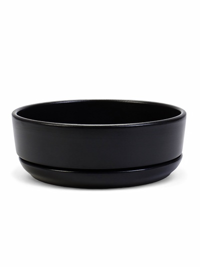 Горшок - бонсайница «Огма» для кактусов и суккулентов, 3 л, d=26 см, h=8 см, керамика, с поддоном, чёрный